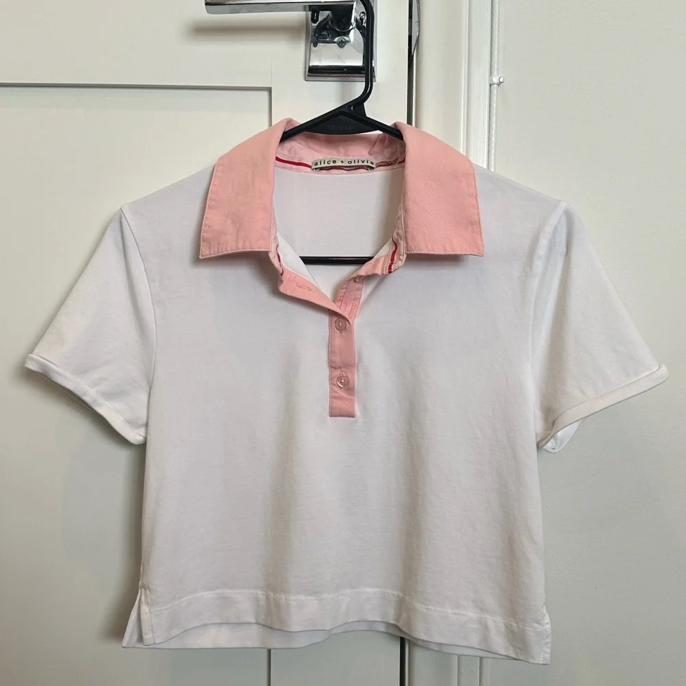 Alice + Olivia Kit Cropped Polo Shirt Size S - Picture 6 of 8